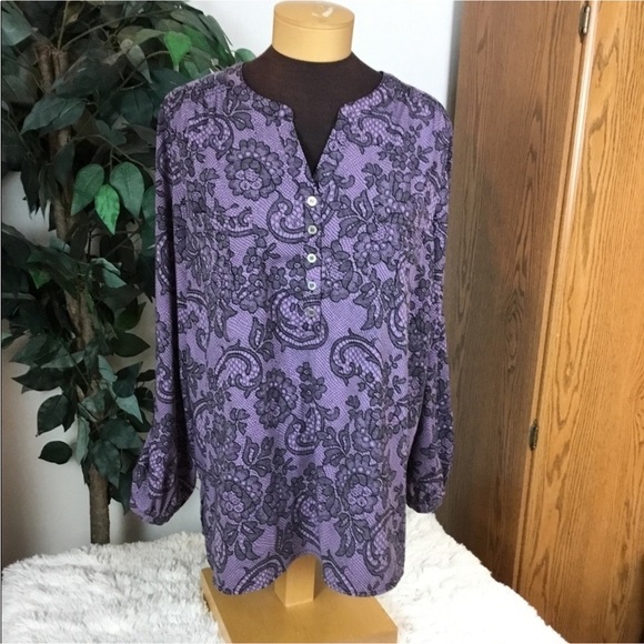 Croft & Barrow floral paisley roll sleeve blouse Woman’s size 1X - Picture 1 of 16